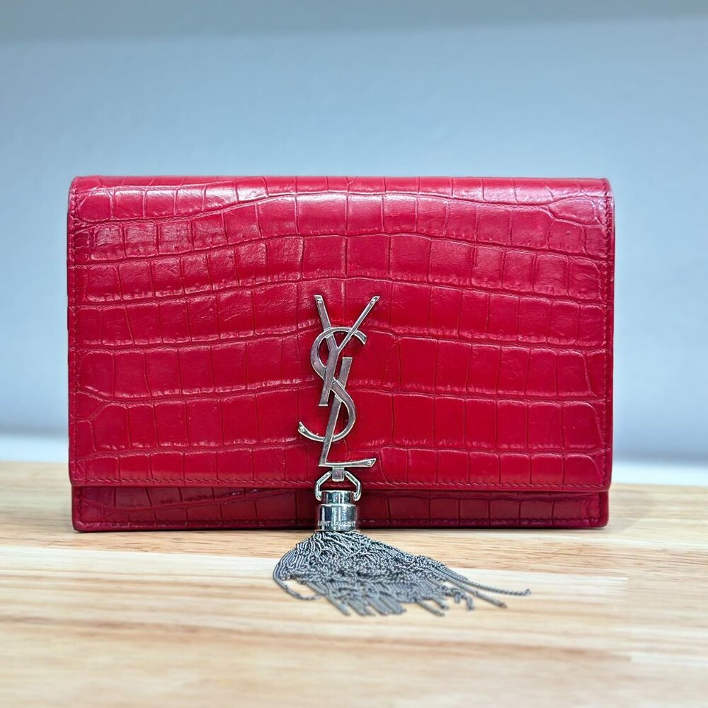 Yves Saint Laurent Red Crocodile Leather Kate Chain Shoulder Bag Crossbody